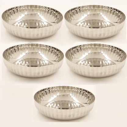 Image 4 of Pack of 5 for the product Spillbox Stainless Steel Hammered Bowl Quarter Plates Snack Plate Nasta Plate Dessert Plate Set Side Dish Cup Mirror Finish BPA Free
