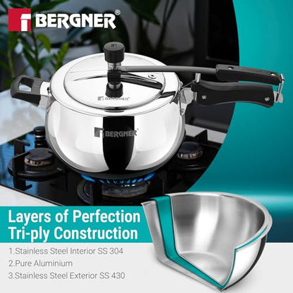 Image 5 of BERGNER Shouraya Triply Stainless Steel Pressure Cooker 5 Litres