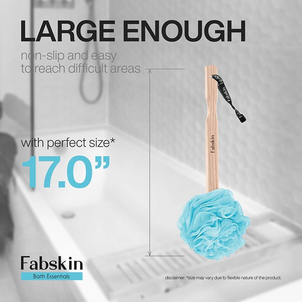Image 5 of Fabskin Loofah Duo Pack - Bath Brush With Wooden Handle & Round Loofah - For Men & Women-Blue
