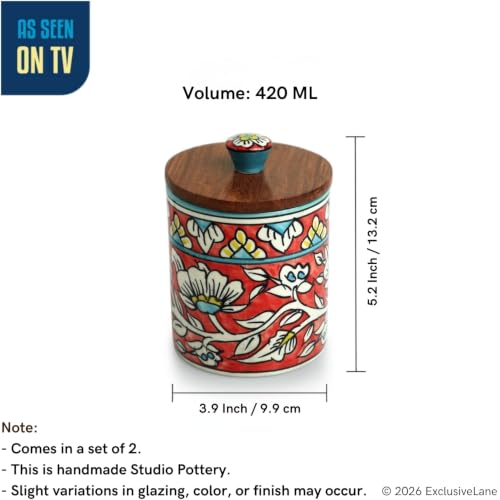 Image 7 of ExclusiveLane Mughal Barrel Multi Utility Storage Ceramic Jars With Wooden Lid Set of 2 420 ml