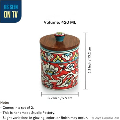 Image 7 of ExclusiveLane Mughal Barrel Multi Utility Storage Ceramic Jars With Wooden Lid Set of 2 420 ml