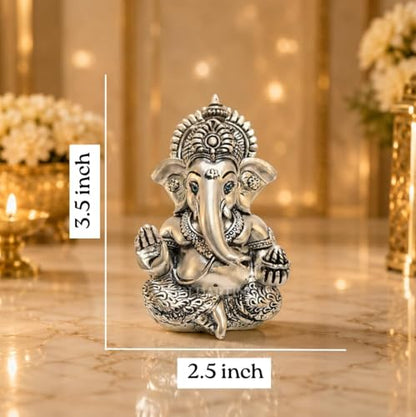 Image 3 of Gold Art India Ganesha Idol for Car Dashboard & Kamdhenu Idol for Vastu Decor (Silver, Oval)