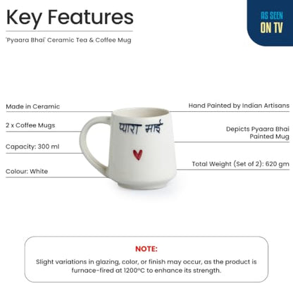 Image 5 of ExclusiveLane Pyaara Bhai Ceramic Coffee Mugs Set of 2 (300 ml)