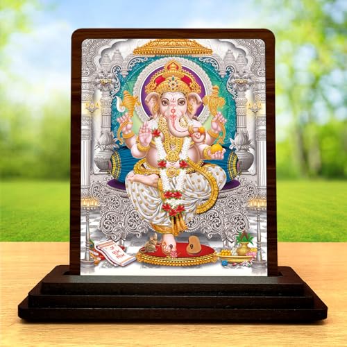 Image 2 of 4x5 Inch Lord Ganesha Wooden Idol with HD Print | Vibrant Devotion Desk & Temple Decor