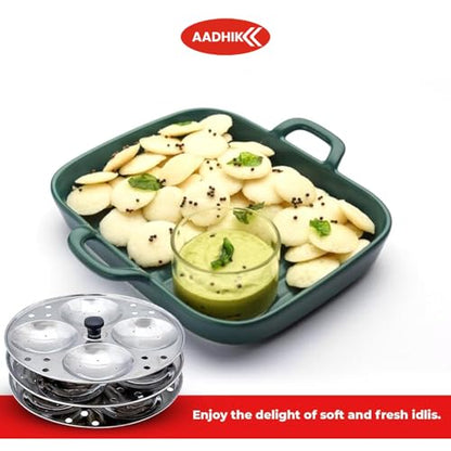 Image 2 of AADHIK Stainless Steel Idli Maker 3 Plate 13 Idli Cooker | Heavy Gauge Idli Stand with 13 Big Idli Capacity | Multipurpose Idli Steamer for Dhokla, Modak & Momo | Kitchen Accessories