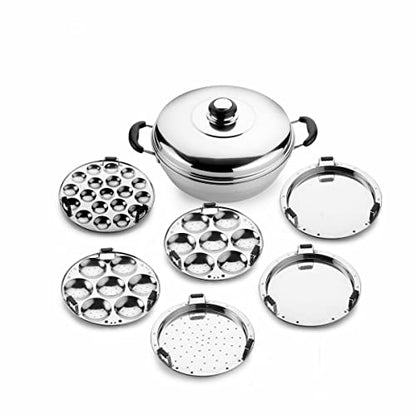 Image 1 of Default Title for the product Crystal Stainless Steel Idli Maker/Momo Maker/Multi Kadai/Steamer Set | 6 Plates -2 Idli Plate,2 Dhokla Plate,1 Patra Plate,1 Mini Idli Plate|Heavy Steel 2.6 Kg|3-Layer Thick Bottom|Induction Friendly