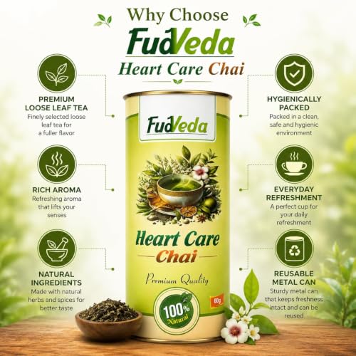 Image 5 of FudVeda Premium Natural Loose Leaf Tea Authentic Tea Blend Rich Aroma & Smooth Taste Hygienically Packed Daily Refreshment (Heart care chai)