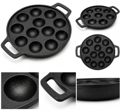 Image 4 of Mixora Cast Iron Paniyaram Pan, 12 Cavity, 30 Cm, Pre-Seasoned, Naturally Non-Stick, Round Appe Maker