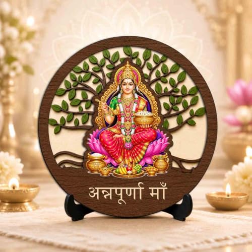 Image 2 of Annapurna Maa Wooden Idol with Stand for Home Temple, Puja Room, Office Desk & Indoor Mandir Decor - 5x5 Inch