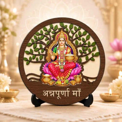 Image 2 of Annapurna Maa Wooden Idol with Stand for Home Temple, Puja Room, Office Desk & Indoor Mandir Decor - 5x5 Inch