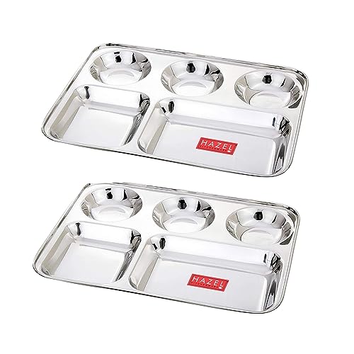 Image 1 of Default Title for the product HAZEL Stainless Steel Compartment Mess Plate Set of 2