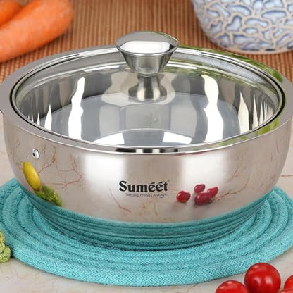 Image 2 of 0.6 Litres for the product Sumeet Stainless Steel Casserole with Glass Lid