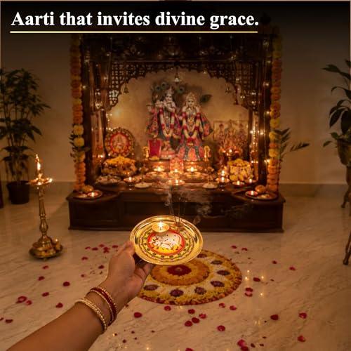 Image 6 of Klassic 8 Inch Handcrafted Brass Thali/Aarti Plate, Medium(Pack Of 1, Golden)