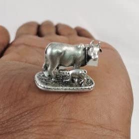 Image 4 of Dista Silvers Plain Cow and Calf Oxidized Idol Antique 18.57 g
