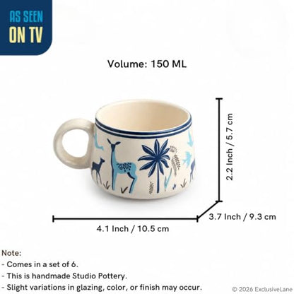 Image 7 of ExclusiveLane Deer & Floral Ceramic Tea Cups Set of 6, 150 ml