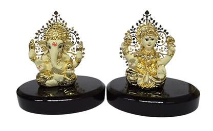 Image 2 of Gold Art India Laxmi Ganesh Gold Plated Off White Terracotta Idol (3.3" Inch)