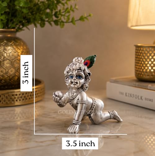 Image 2 of Gold Art India Ganesha Idol for Car Dashboard & Kamdhenu Idol for Vastu Decor (Silver Matte, Oval)