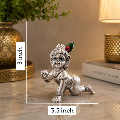 Image 2 of Gold Art India Ganesha Idol for Car Dashboard & Kamdhenu Idol for Vastu Decor (Silver Matte, Oval)