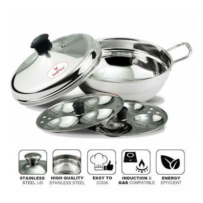 Image 6 of Premium Stainless Steel Idli Maker 2 Plates, Makes 8 Soft Idlies | Induction & Gas Stove Compatible Idli Steamer | Durable, Easy-Clean Idly Cooker for Healthy South Indian Breakfast