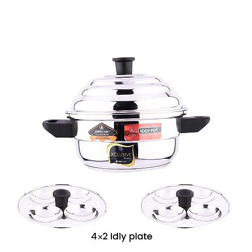 Image 2 of EUROStyle Royal Stainless Steel 3 Layer Sandwich Base Idly Maker - 8 Cavity Idlies - With 1 Steam Plate - ISI Mark Certified - Secure Lid and Easy Lifting Handles & Knobs -Multi-Tier Steaming Cookware for Idli, Dhokla, Modak & More (SB STD, 8 Idlies)
