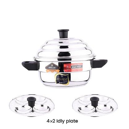 Image 2 of EUROStyle Royal Stainless Steel 3 Layer Sandwich Base Idly Maker - 8 Cavity Idlies - With 1 Steam Plate - ISI Mark Certified - Secure Lid and Easy Lifting Handles & Knobs -Multi-Tier Steaming Cookware for Idli, Dhokla, Modak & More (SB STD, 8 Idlies)