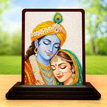 Image 2 of 4x5 Inch Radha Krishna Wooden Idol with HD Print | Premium Temple Desk & Temple Decor