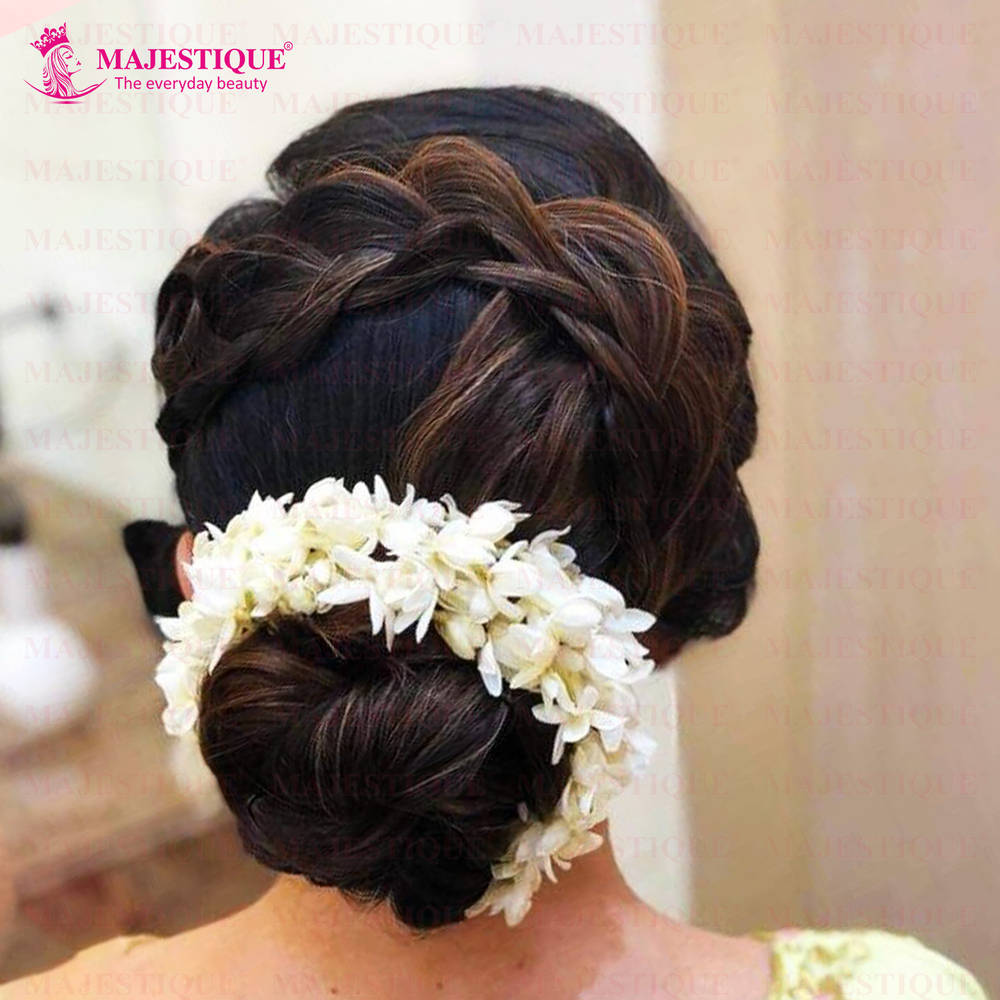 Image 5 of Majestique White Mogra Artificial Flower Gajra & Funky Messy Bun Scrunchies Combo