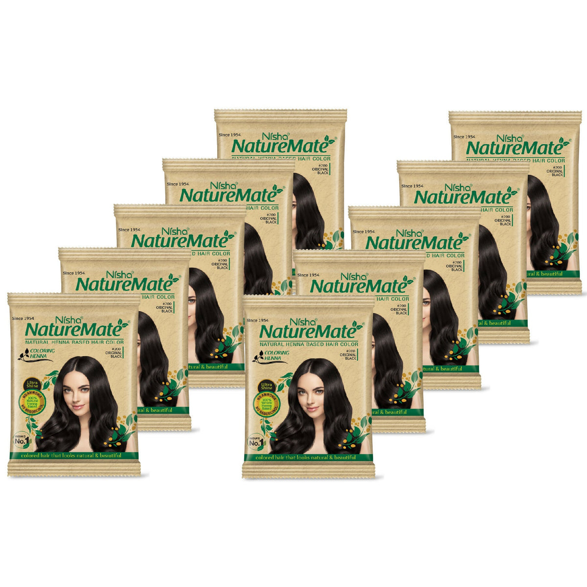 Image 1 of 10 gm / Set of 10 / Pack of 1 for the product Nisha Nature Mate Henna-Based Hair Color Powder Sachet (Pack of 10)