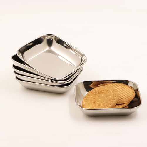 Image 1 of Default Title for the product Spillbox Stainless Steel Halwa Plates Rectangle Plate Set 50gm