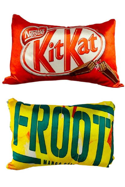 Image 1 of Unique Fashion Pack of 2 Microfibre Filled Reversible Cushion For Kids - Kitkat And Frooti