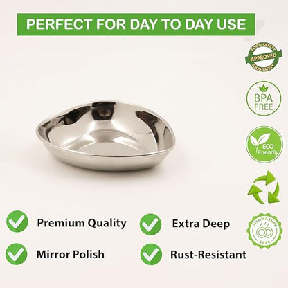 Image 6 of Spillbox Stainless Steel Halwa Plates Quarter Plates Snack Plate Nasta Plate Dessert Plate Set Side Dish Mirror Finish BPA Free 50gm Heart Plate-2