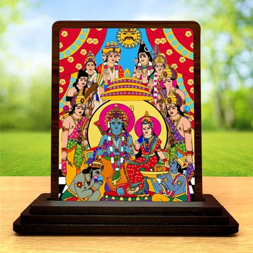 Image 2 of 4x5 Inch Folk Art Ganesha Wooden Idol with HD Print | Divine Grace Desk & Temple Decor