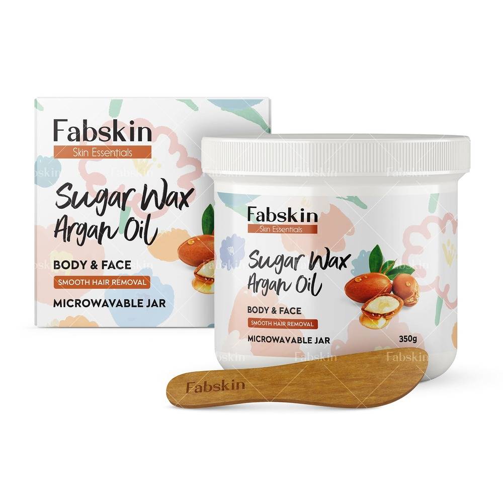 Image 1 of 350 gm / Pack of 1 for the product Fabskin Hair Removal Sugar Wax With Argan Oil Microwavable Jar with Wooden Applicator Spatula