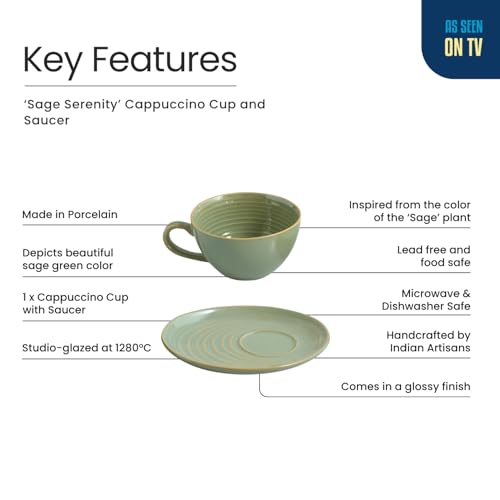 Image 4 of ExclusiveLane Sage Serenity Hand Glazed Porcelain Tea Cup with Saucer 280 ML