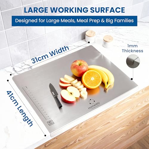 Image 6 of HomeWiz Large Steel Chopping Board for Kitchen - 100% Stainless Steel Cutting Board | Heavy Duty Chopping Board | Non-Porous Hygienic Surface for Vegetables, Meat & Fish, Rust-Resistant | 41 x 31 cm