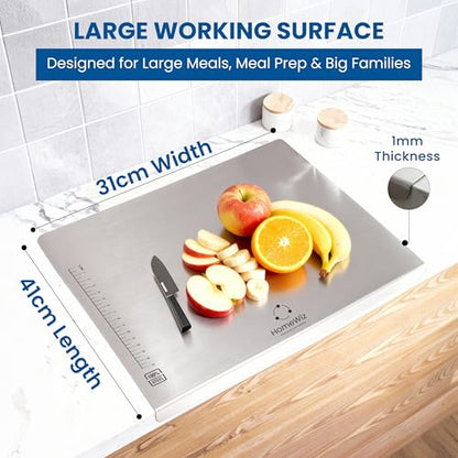 Image 6 of HomeWiz Large Steel Chopping Board for Kitchen - 100% Stainless Steel Cutting Board | Heavy Duty Chopping Board | Non-Porous Hygienic Surface for Vegetables, Meat & Fish, Rust-Resistant | 41 x 31 cm