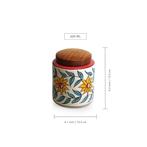 Image 6 of ExclusiveLane Persian Floral Multi Utility Storage Ceramic Jars with Wooden Lid Set of 2 600 ml
