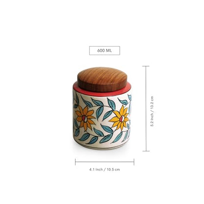 Image 6 of ExclusiveLane Persian Floral Multi Utility Storage Ceramic Jars with Wooden Lid Set of 2 600 ml