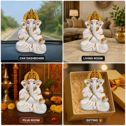 Image 5 of Hanuman Ji Car Dashboard Idol | Bahubali Hanuman ji Home Temple, Office Desk & Living Room Decor | Premium Black Meditation Pose Showpiece (White and Golden)