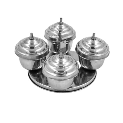 Image 1 of Default Title for the product Spillbox Brass Traditional Handcrafted Stainless Steel Kumkum Holder 4 In 1 Dabbi