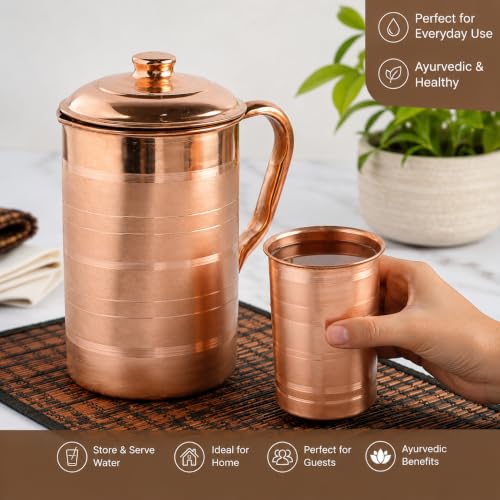 Image 3 of KC Pure Copper Jug for Health Benefits Drinking Water 1500 Ml with 1 Piece Copper Glass 250 Ml