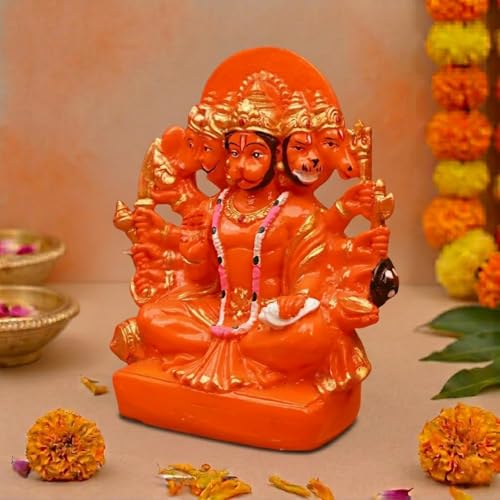 Image 3 of Servdharm Panchmukhi Hanuman Ji Murti 5.9" Orange