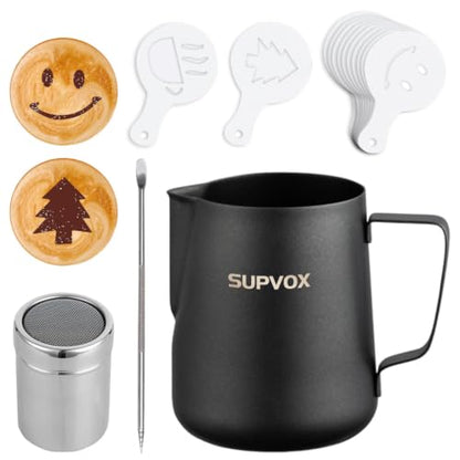 Image 1 of Default Title for the product Supvox Milk Frothing Pitcher 600ml Stainless Steel with Latte Art Tools Set