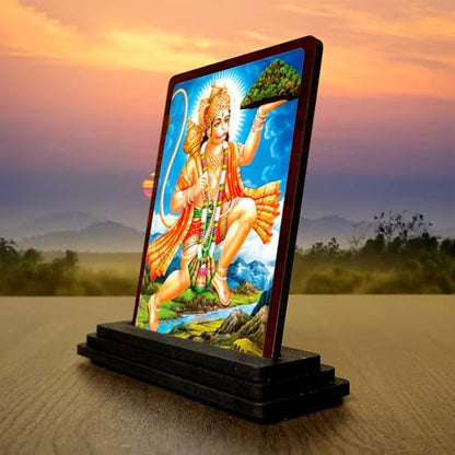 Image 3 of Hanuman Wooden Idol for Pooja Room 4x5 Inch HD Printed Peaceful Aura Decor