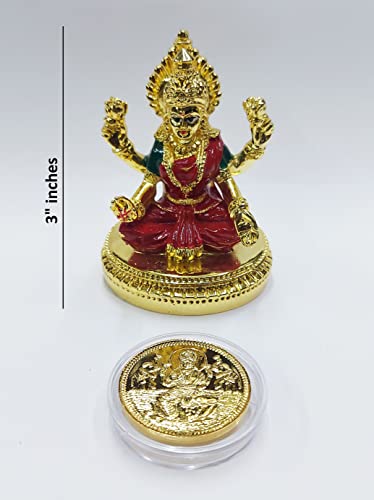 Image 2 of Gold Art India Round Laxmi Gold Plated Idol for Mandir (3" Inch)