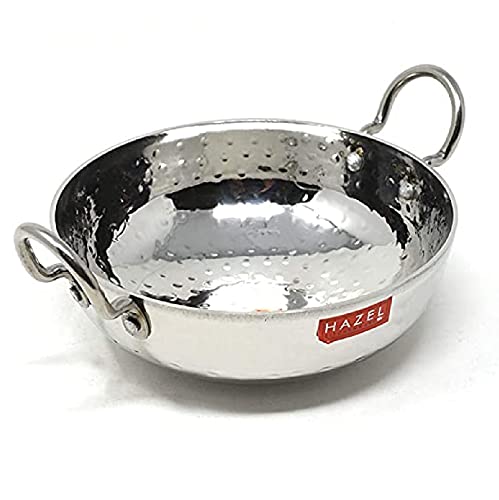 Image 6 of HAZEL Stainless Steel Kadai with Handle Curved Bottom Hammered Tone Design, 700 ml