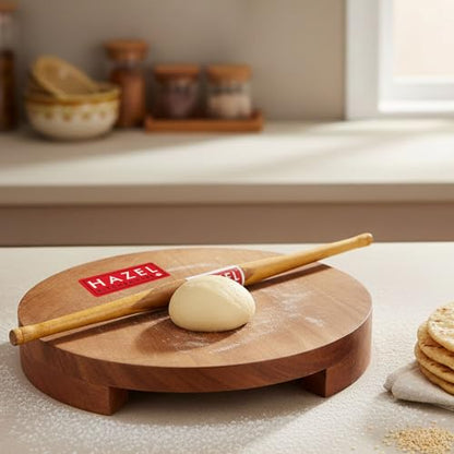 Image 1 of Default Title for the product HAZEL Sagwan Polpat Chakla Roti Chapati Maker 24 cm with Wood Roti Roller Belan Rolling Pin 36 cm