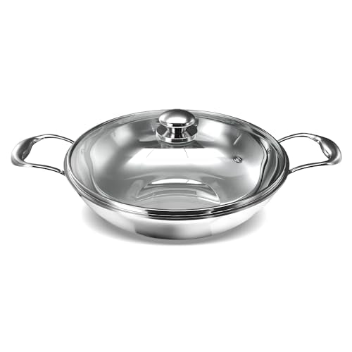 Image 1 of Default Title for the product Preethi Metallica Collection Triply Stainless Steel Kadai with Glass Lid, 28 cm, Gas & Induction Compatible, Metal Spatula Friendly