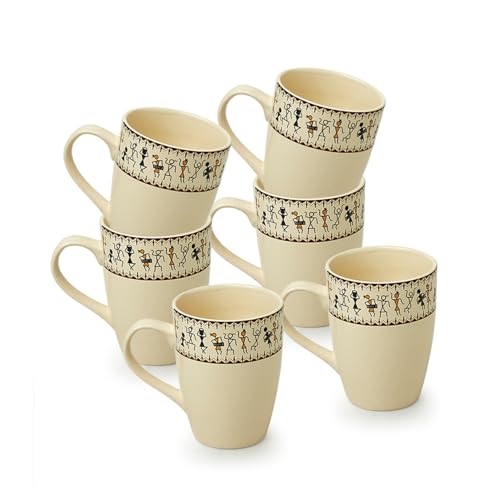 Image 2 of ExclusiveLane Warli Village Tales Handcrafted Ceramic Coffee Mugs Set of 6 (300 ml)