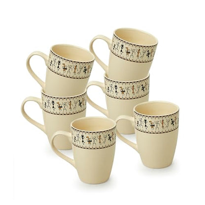 Image 2 of ExclusiveLane Warli Village Tales Handcrafted Ceramic Coffee Mugs Set of 6 (300 ml)